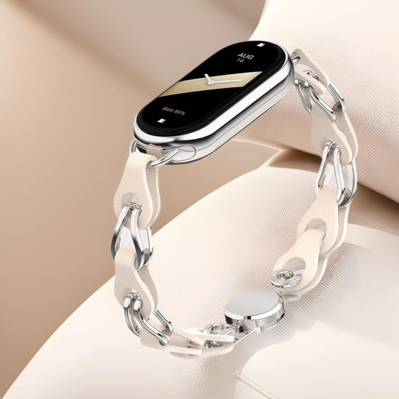 For Mi Band 8 Strap New Hollow Leather Metal Chain Magnetic Buckle Mi Band 9 Wristband NFC Edition for Women