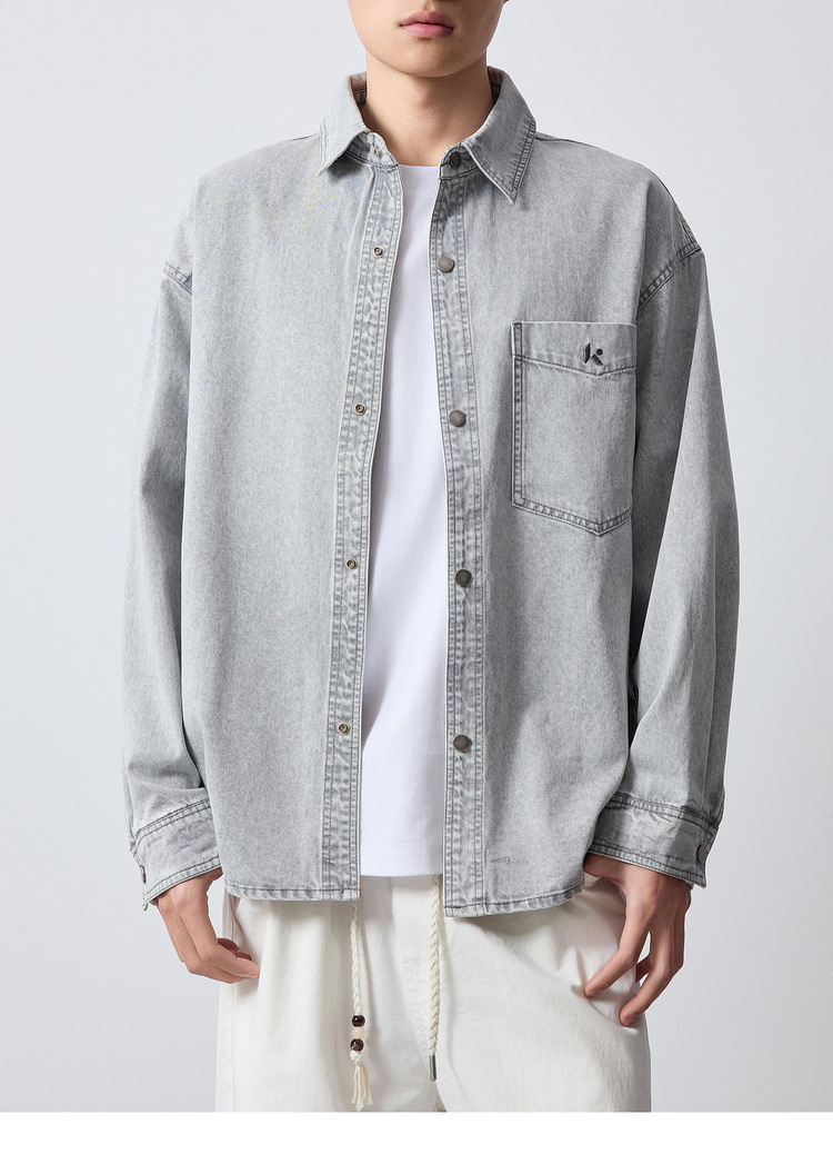 Áo khoác denim nam phong cách Mỹ, thêu họa tiết, kiểu dáng cổ điển — màu xanh nhạt chi tiết 23