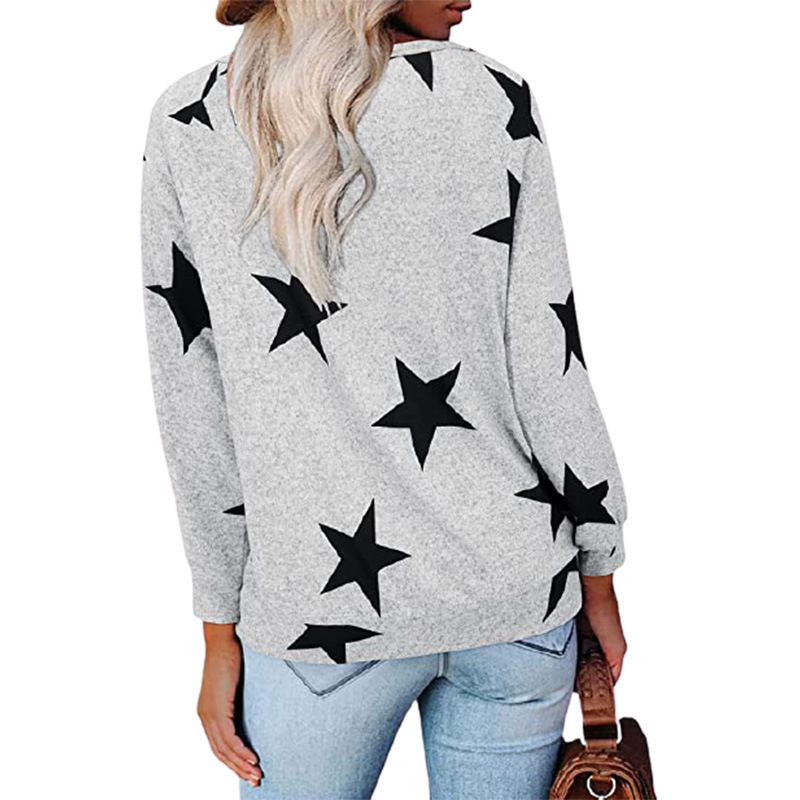 Camiseta de manga larga con cuello en V con estampado de estrellas para mujer, ropa de nihaostyles al por mayor NSLZ77513