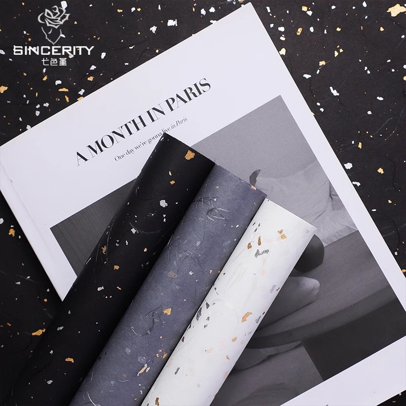 Siete colores, sueños, puntos de oro y plata, flores, flores, papel, ramo, caja de regalo, bricolaje hecho a mano, material de embalaje floral