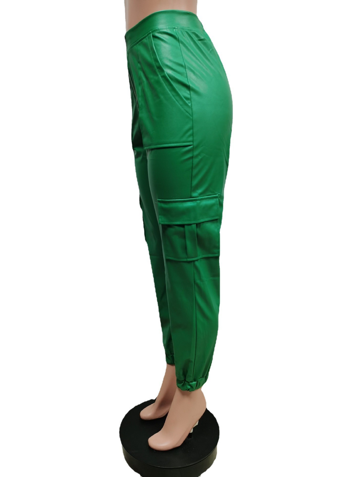 455g Weight Full Length Pants Length Pu Fabric Type Mid Waist Waist Line Jogger Pants Pants Type Micro-Elastic Elasticity Casual Occasion Regular Fit Fit Type Solid Color Pattern Spring, Autumn Season Women's Gender Zipper Design Streetwear Style Women's Casual Streetwear Solid Color Full Length Zipper Jogger Pants 27