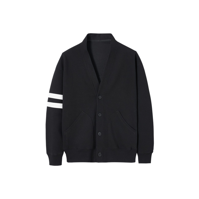 Áo khoác cardigan nam vải tuýt phối sọc tương phản kiểu mới — Màu đen