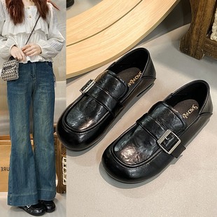 Elegant Shallow Black Leather Slip-On Comfortable Loafers for Women, New Versatile Single Shoes for Summer 2025, in Stock