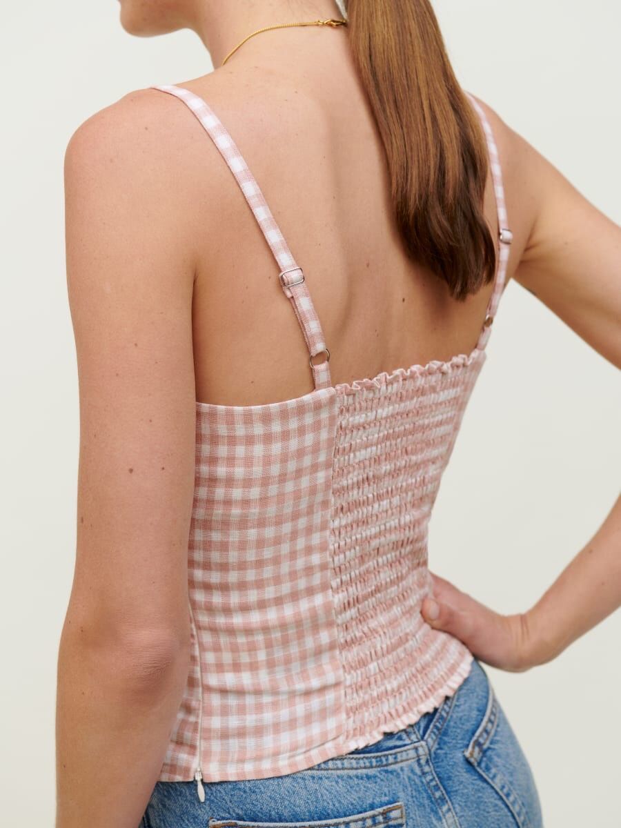 Plaid Backless Slim Ruffles Cami Top NSAM127552