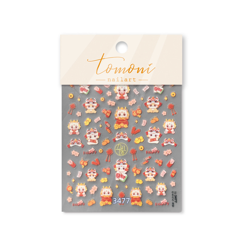 Tomoni fino resistente uñas pegatinas populares vintage uñas pegatinas fábrica al por mayor japonés suerte poco leche dragón 3456