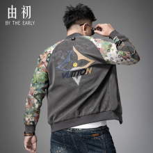 欧洲站男士高端拼接刺绣休闲外套2025新款秋季轻奢棒球服男装夹克