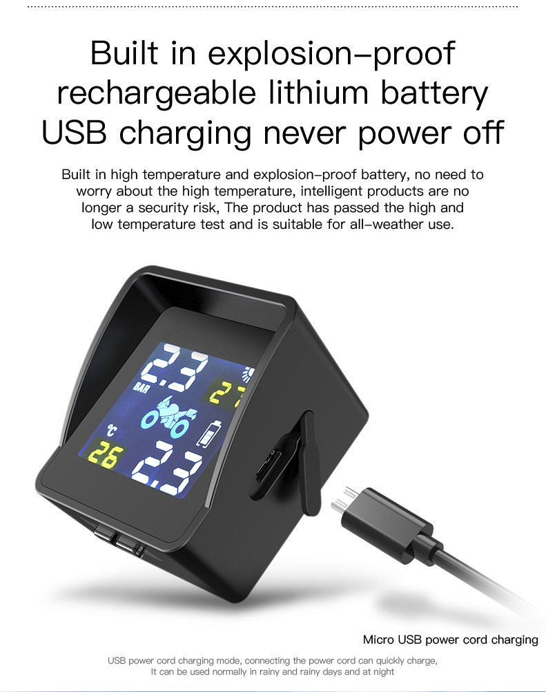 Cross-Border External Two-Wheel Motorcycle Wireless Tire Pressure Monitoring System Tpms High-Precision Tire Pressure Bluetooth with Screen Display