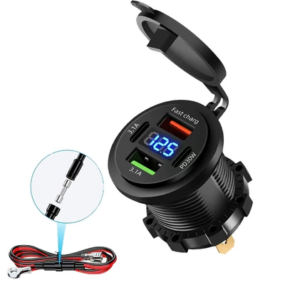 Mobil şarj cihazları USB Car with Mobile Phone - multi-port-pd30wqc30-fast-charging-digital-display-60cm-power-cord