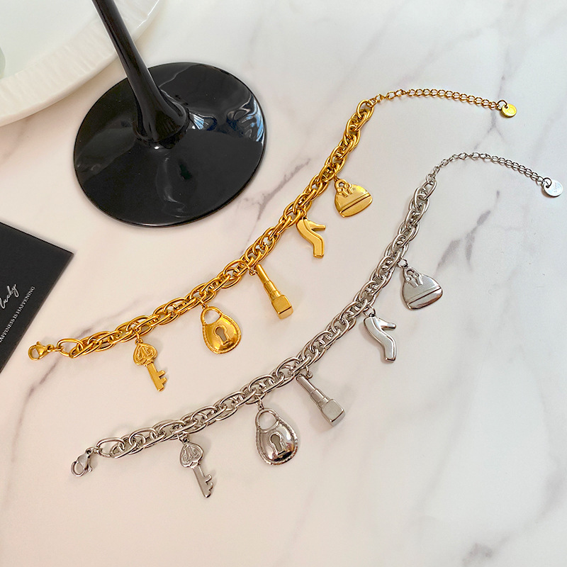 All-Over Titanium Steel Fashionable European and American Cross-Border Hot New Style Personalized High-Heeled Shoes Love Bracelet Temperament Versatile and High-End