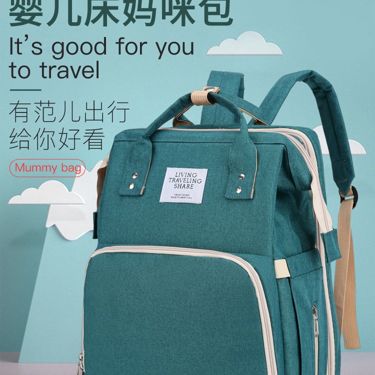 Foldable Baby Crib Mommy Bag, Multifunctional Mother and Baby Bag, Diaper Backpack, Outing Bag, Large Capacity, Partitioned, USB