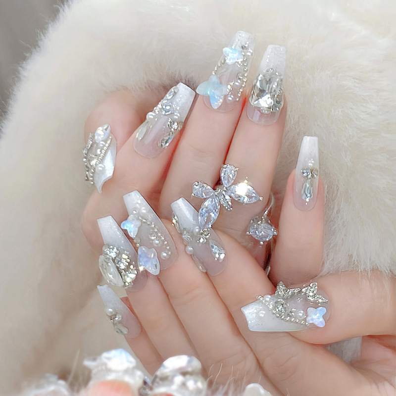 Elegant and High-Looking Handmade Wearable Nails, Butterfly Manicure Finished Products, Removable Fingernails, Fake Nails U75