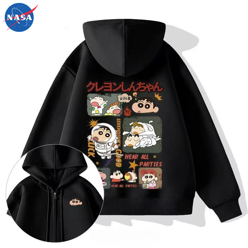 Nasa American Cartoon Crayon Shin-Chan Hooded Men's and Women's Autumn and Winter Cardigan Sweatshirt Loose Fleece-Lined Couple Top 12 Nasa American Cartoon Crayon Shin-Chan Hooded Men's and Women's Autumn and Winter Cardigan Sweatshirt Loose Fleece-Lined Couple Top 12