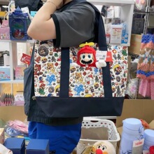 日本超级玛丽马里奥手提包满印单肩包大容量托特包超厚牛仔帆布包