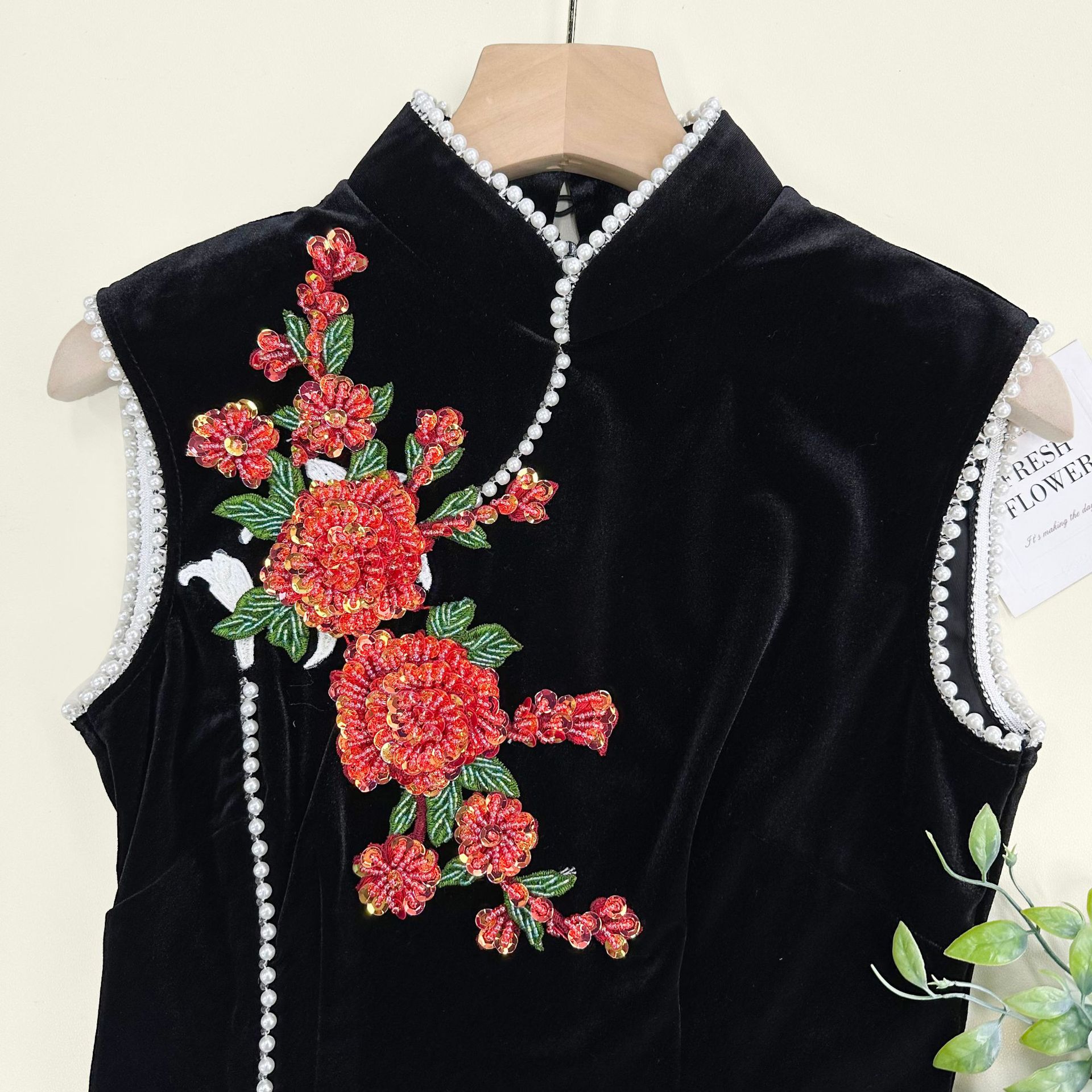 Flores tridimensionales sequinilla bordada pegatinas de tela hechas a mano ropa decoración ropa bolsos cheongsam nuevos accesorios negros chinos image 14