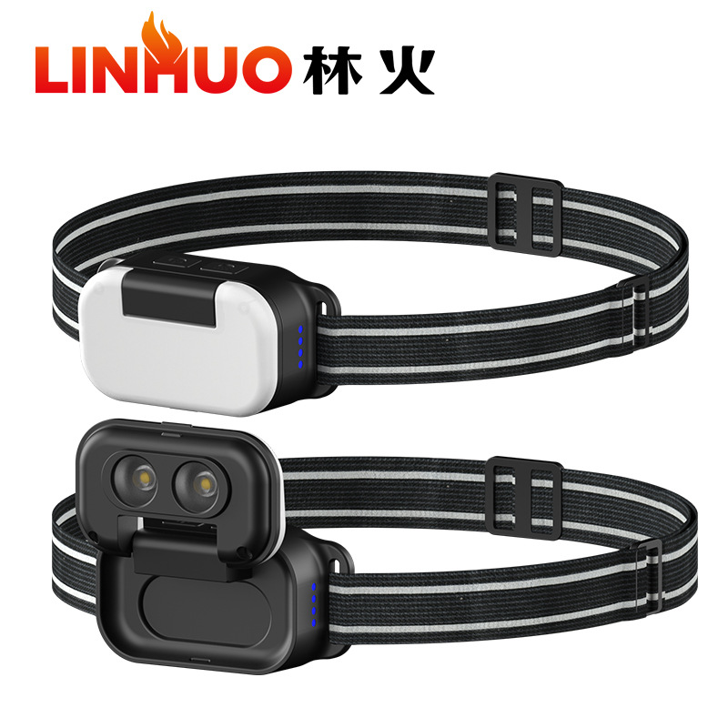 Transfronterizo nuevo USB de carga luz reflector COB faro camping montado en la cabeza de luz roja y azul parche faro