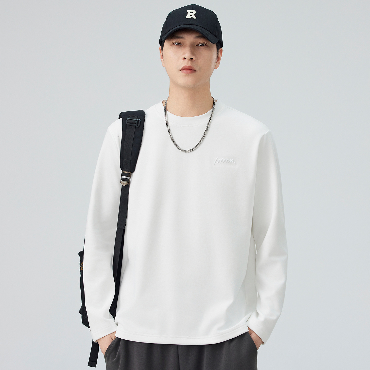 Autumn men's Japanese retro casual solid color base body-friendly…