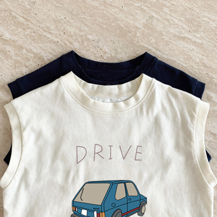 Nuevo coche de dibujos animados todo partido niños y niñas chaleco camiseta sin mangas de algodón puro bebé niños 2024