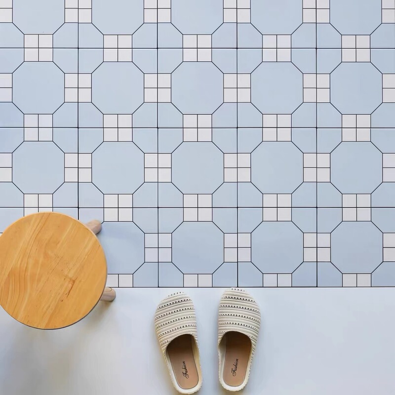 Modern Minimalist Blue Octagonal Mosaic Tiles Bathroom Full Ceramic Non-Slip Floor Tiles Kitchen Bathroom Living Room Dining Room Tiles