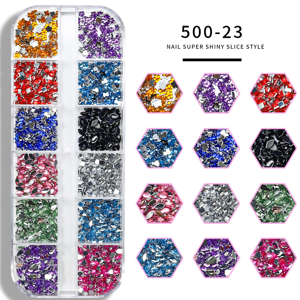 Joyas de manicure mezcladas explosivas de manicure 12 barras de caja de diamante plano accesorios de manicure materiales de manicure