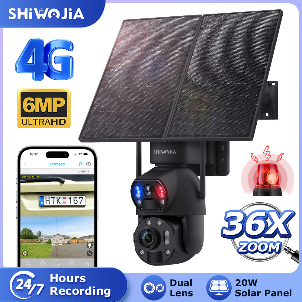 4G güneş enerjili kamera akıllı yüksek çözünürlüklü lazer gece görüşü 36x optik zoom 24 saat tam günlük kayıt 20W