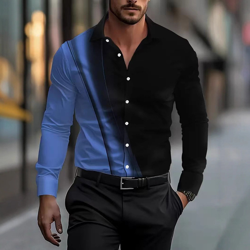 Cross-Border Foreign Trade Men's Shirts New Color Matching Business Casual Four-Way Elastic Printed Shirt Men's Long-Sleeved One-Piece Drop Shipping Cross-Border Foreign Trade Men's Shirts New Color Matching Business Casual Four-Way Elastic Printed Shirt Men's Long-Sleeved One-Piece Drop Shipping