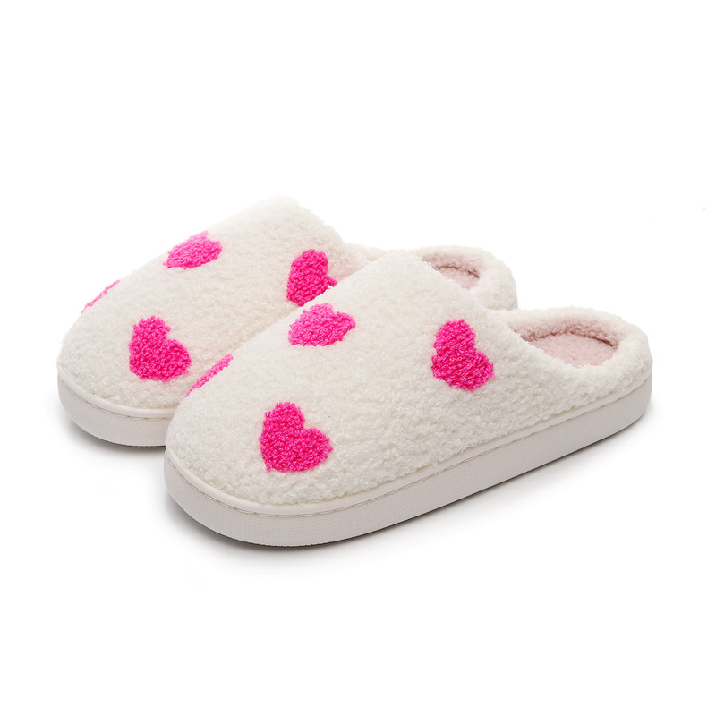 Valentine's Day Heart Cotton Slippers for Men and Women at Home in Autumn and Winter Warm Indoor Wool Slippers Shein Dropshipping Round Head Design