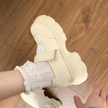 白色魔术贴厚底玛丽珍小皮鞋女2024夏季新款粗跟法式JK松糕单鞋子