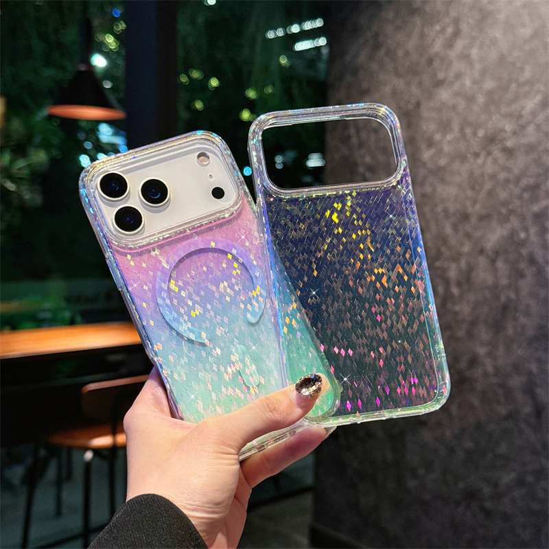 适用苹果17pro手机壳彩镀渐变色17Air透明闪粉iPhone17pro磁吸壳|undefined