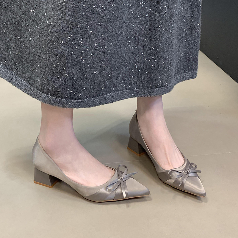 Elegant universal cute shoes pointed-toe with bow low-cut for work…