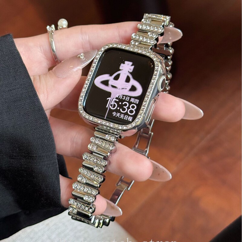Irregular Metal Diamond Watch Strap Suitable for Applewatch Apple Watch S10 Female Ins Niche Iwatch98