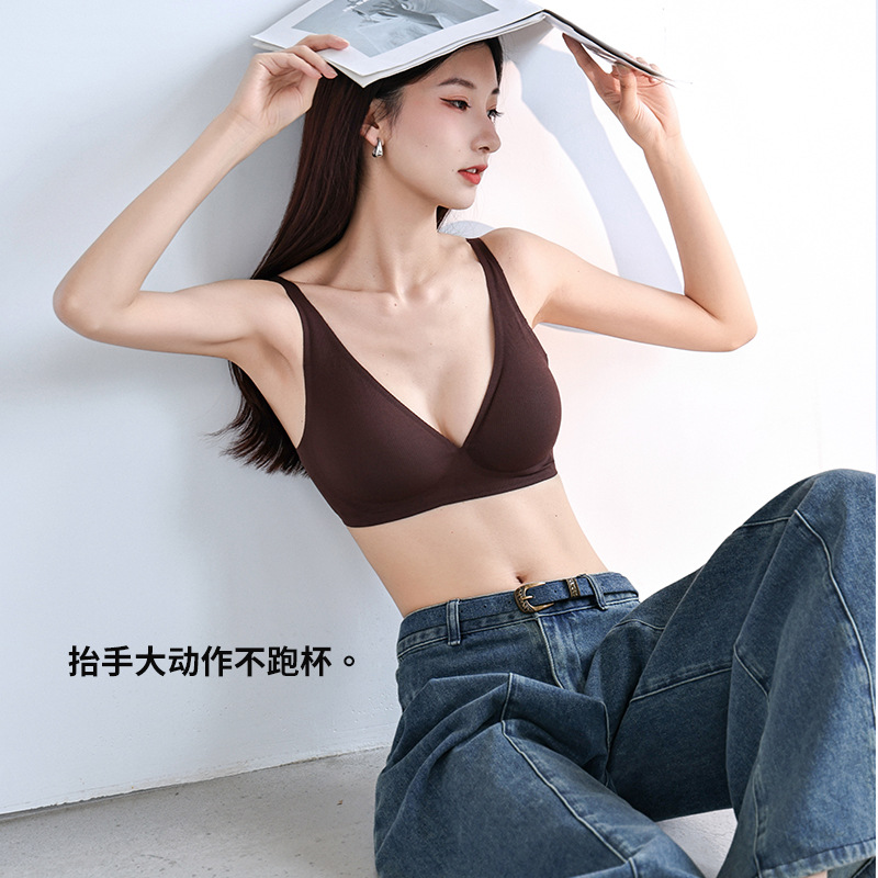 シームレス下着女性のテンセルモーダル小胸プッシュアップブラジャー夏薄い横乳ブラジャー大きな胸を小さく見せる
