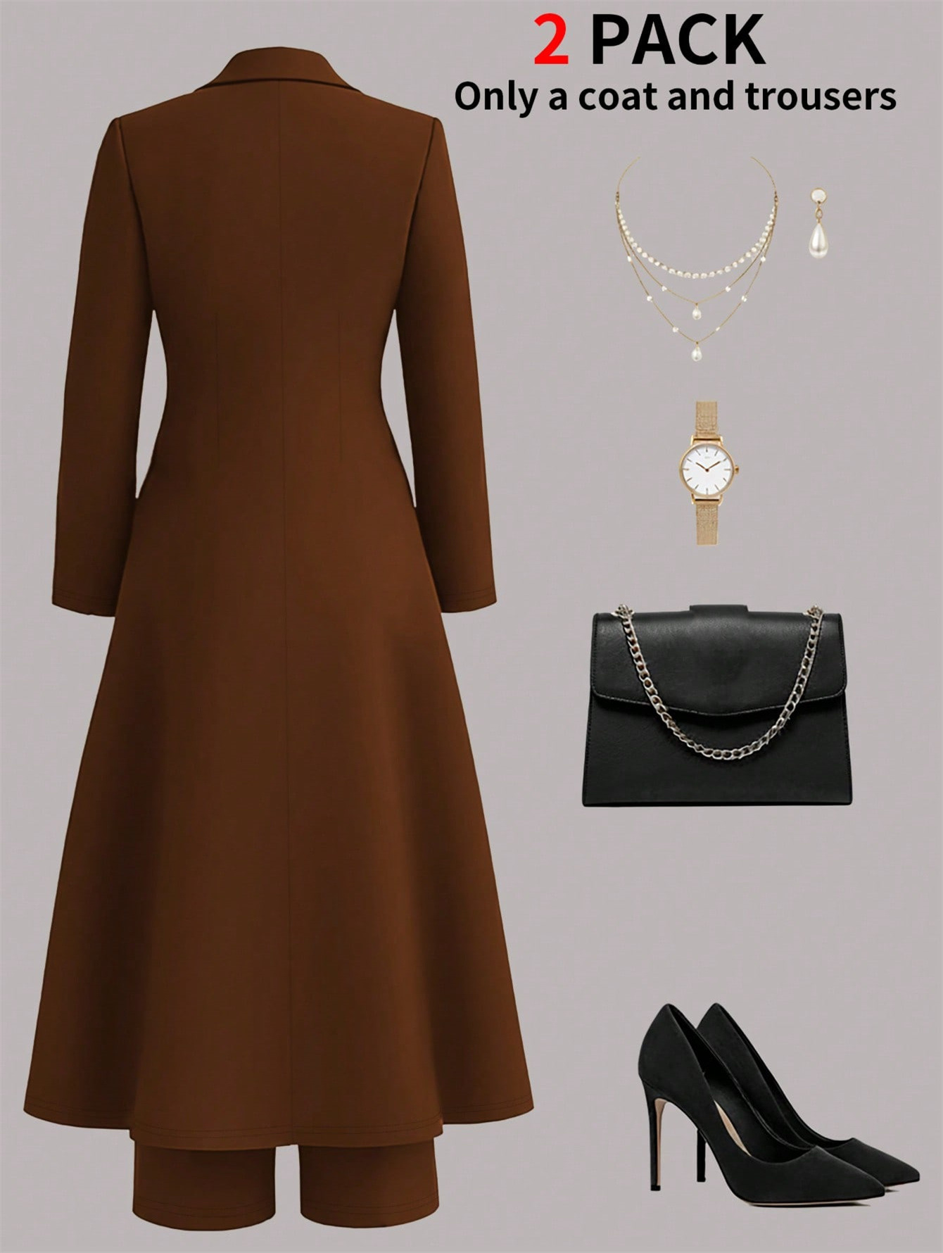 Plus Size Elegant Retro Style Suit Coat Casual Straight Leg Trousers Waist Cinching Long Coat Set_ecoleips.com