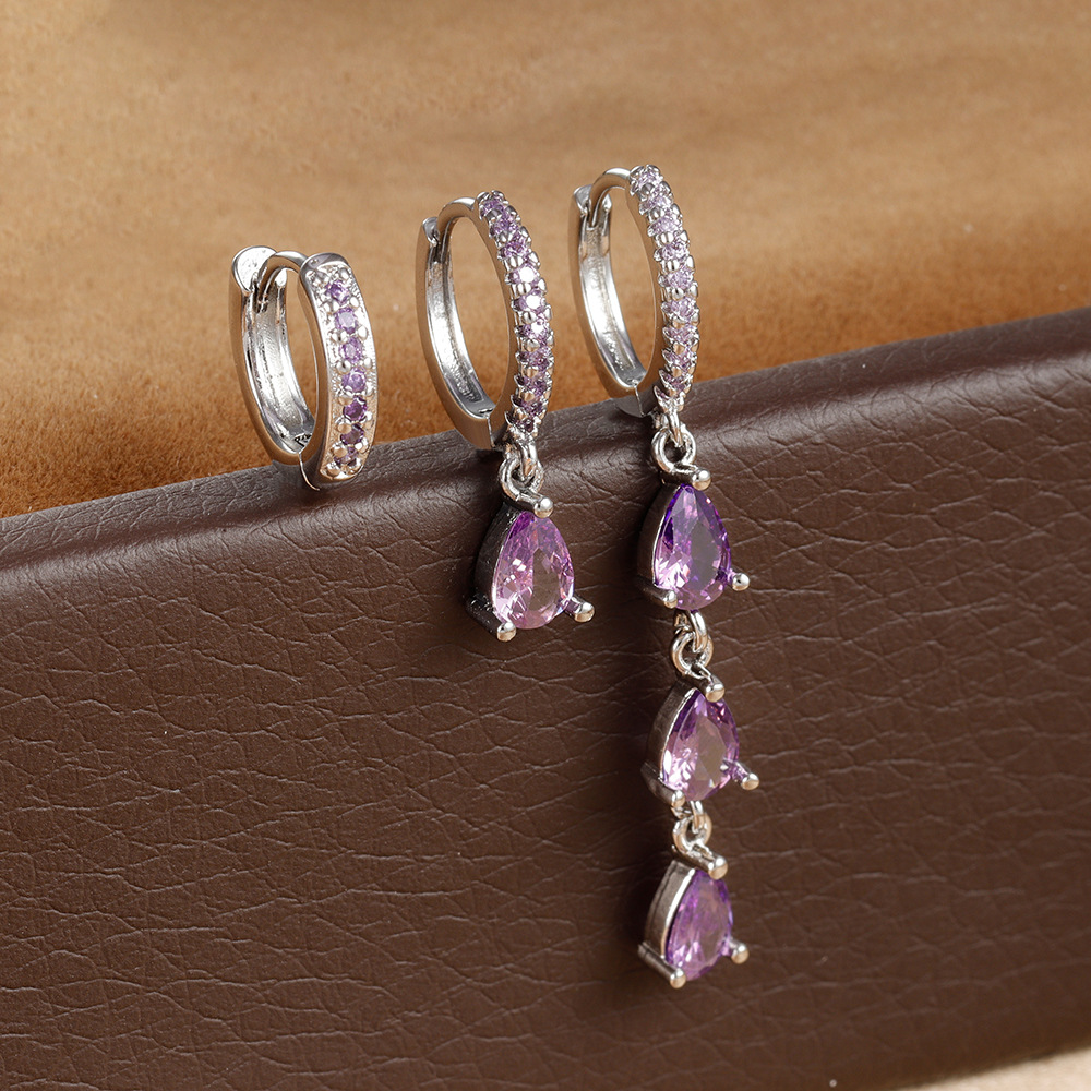 10g Weight Copper Ear Needle Material Zircon Inlay Material Earrings Classification 3 Pieces Set Quantity Daily, Street Occasion Copper Material Water Droplets Pattern Women's Gender Inlay Design Shiny, IG Style Style 3 Pieces Set IG Style Shiny Water Droplets Inlay Copper Zircon Earrings 11