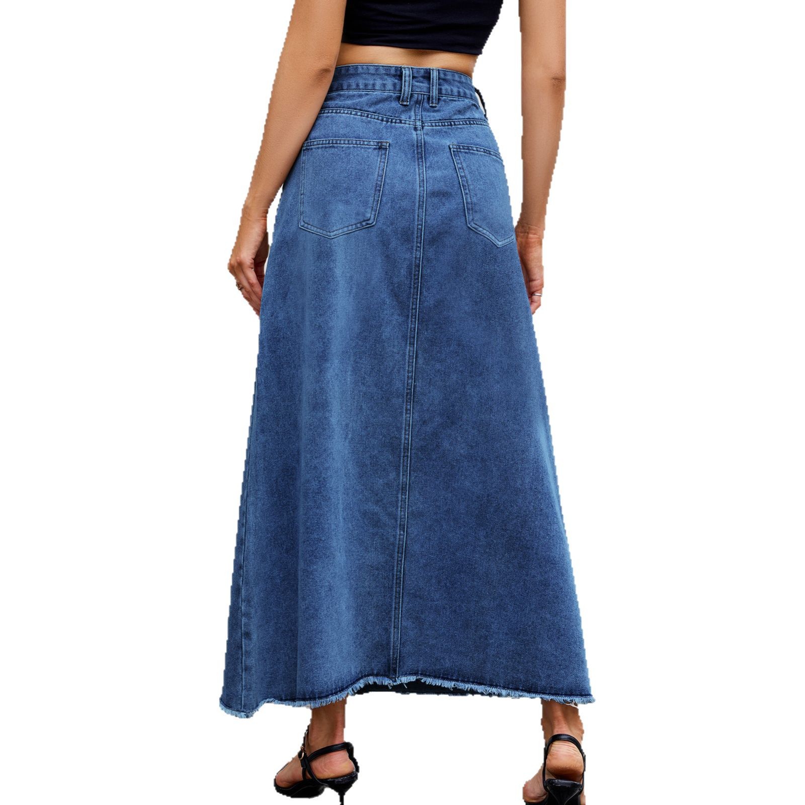 Women's Clothing Cross Border Foreign Trade New High Waist Denim Skirt Fashionable Loose Pocket Half Length Skirt For Women_mkmklike.com