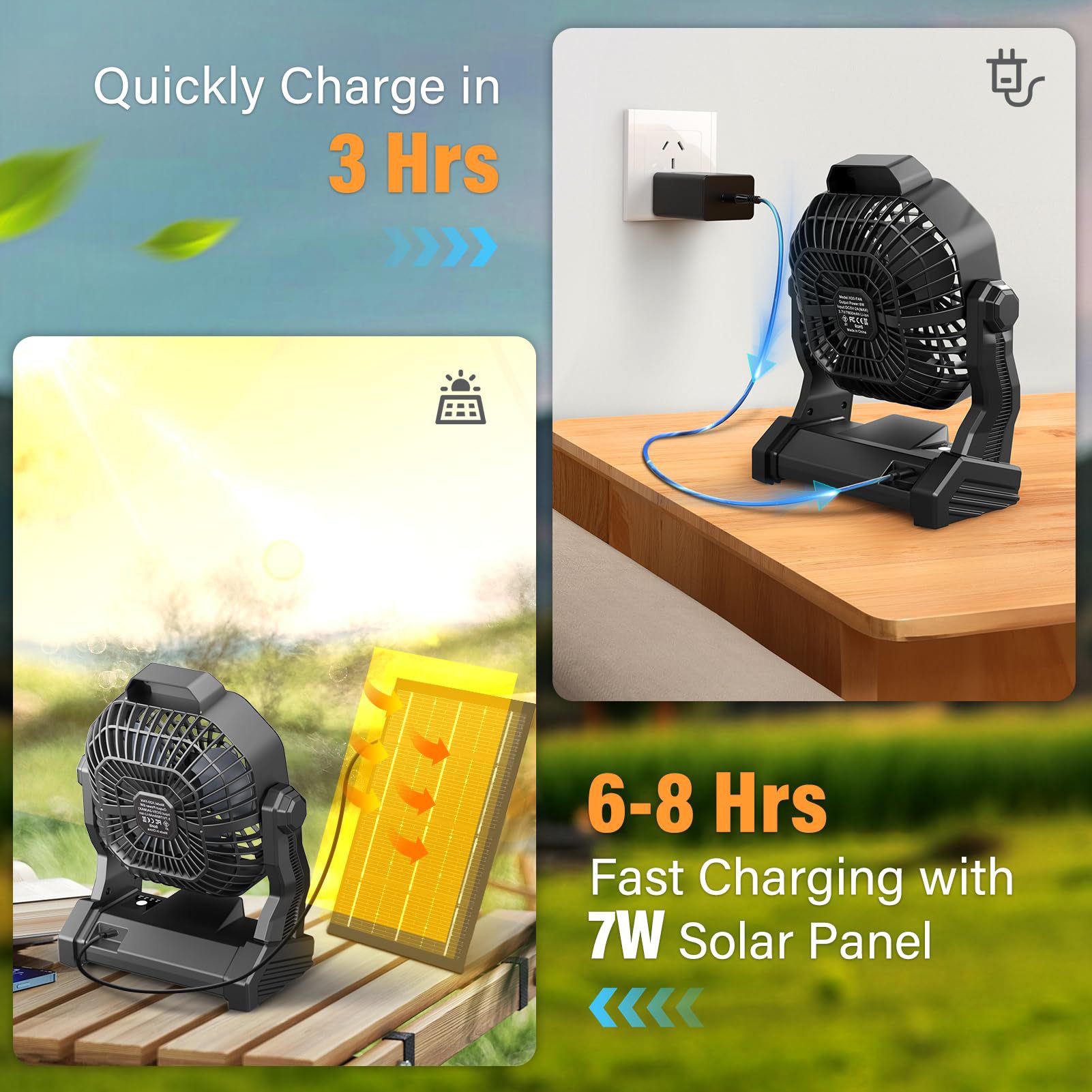 Lámpara Ventilador Solar de Camping 10400mAh 7W Recargable para Camping