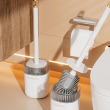 厕所刷马桶刷塑料上墙式家用免打孔硅胶长柄套装清洁带底座刷子