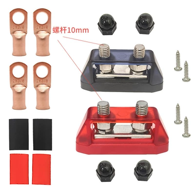 Power supply, ignition system accessories – duty terminal bus bar - m10-wiring-screw-terminal-block-red-black-pair-copper-lugs-heat-shrink-tubing