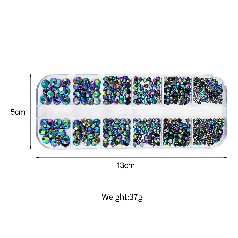 Decoraciones de Uñas con Pedrería de Fondo Plano, Superventas Transfronterizas, para Niñas, Caja de 12 Compartimentos, Accesorios de Plástico para Decoración de Uñas con Pedrería de Colores, Venta al por Mayor