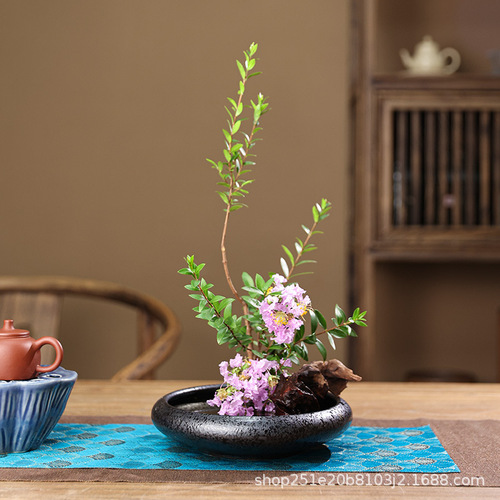 Ceramic Mysterious Ink Series Vase Retro Zen Chinese Japanese Flower Vase Container Flower Plate Small Original Stream Sword Mountain Flower Vase