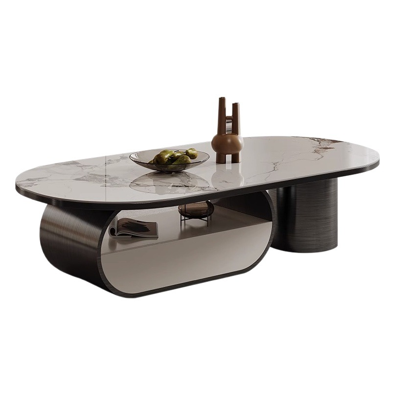 Mesa de té de placa de roca ovalada de lujo de estilo italiano moderna minimalista con cajón creativo apartamento grande y pequeño sala de estar mesa de té en casa