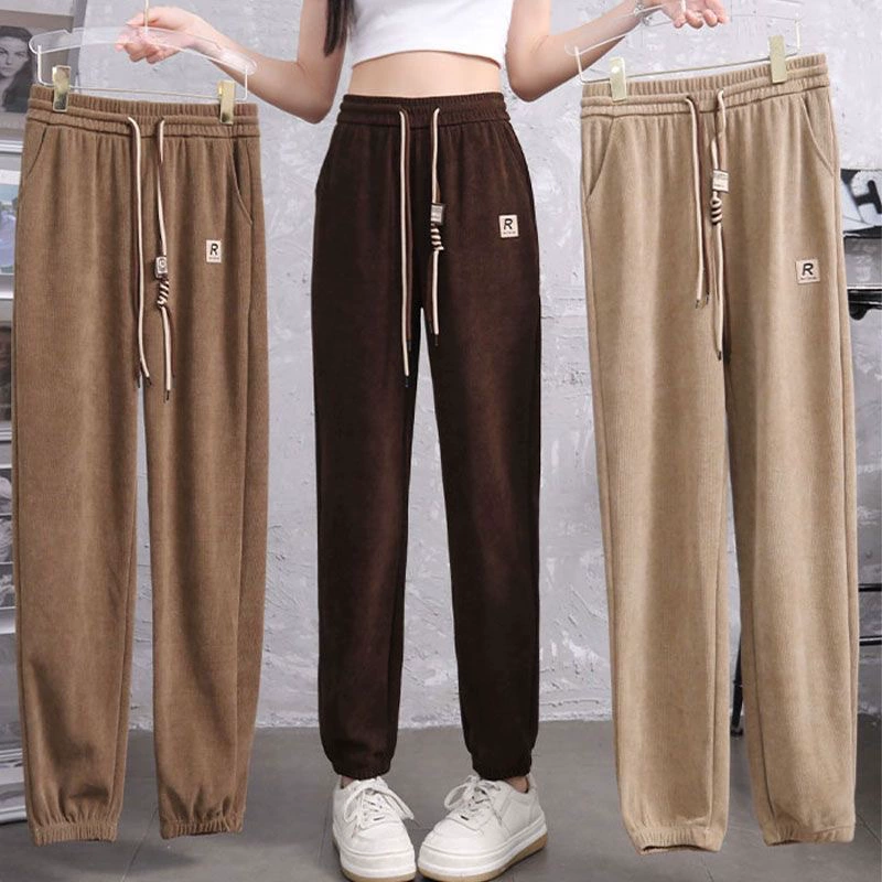 Утепленные флисом брюки-джоггеры из ультратонкого хлопкового вельвета в полоску для мужчин среднего и старшего возраста, большие размеры, свободные повседневные спортивные штаны для активного отдыха, осень-зима 2025