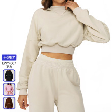 跨境时尚连帽卫衣秋冬休闲宽松百搭外套女户外跑步健身运动服4507