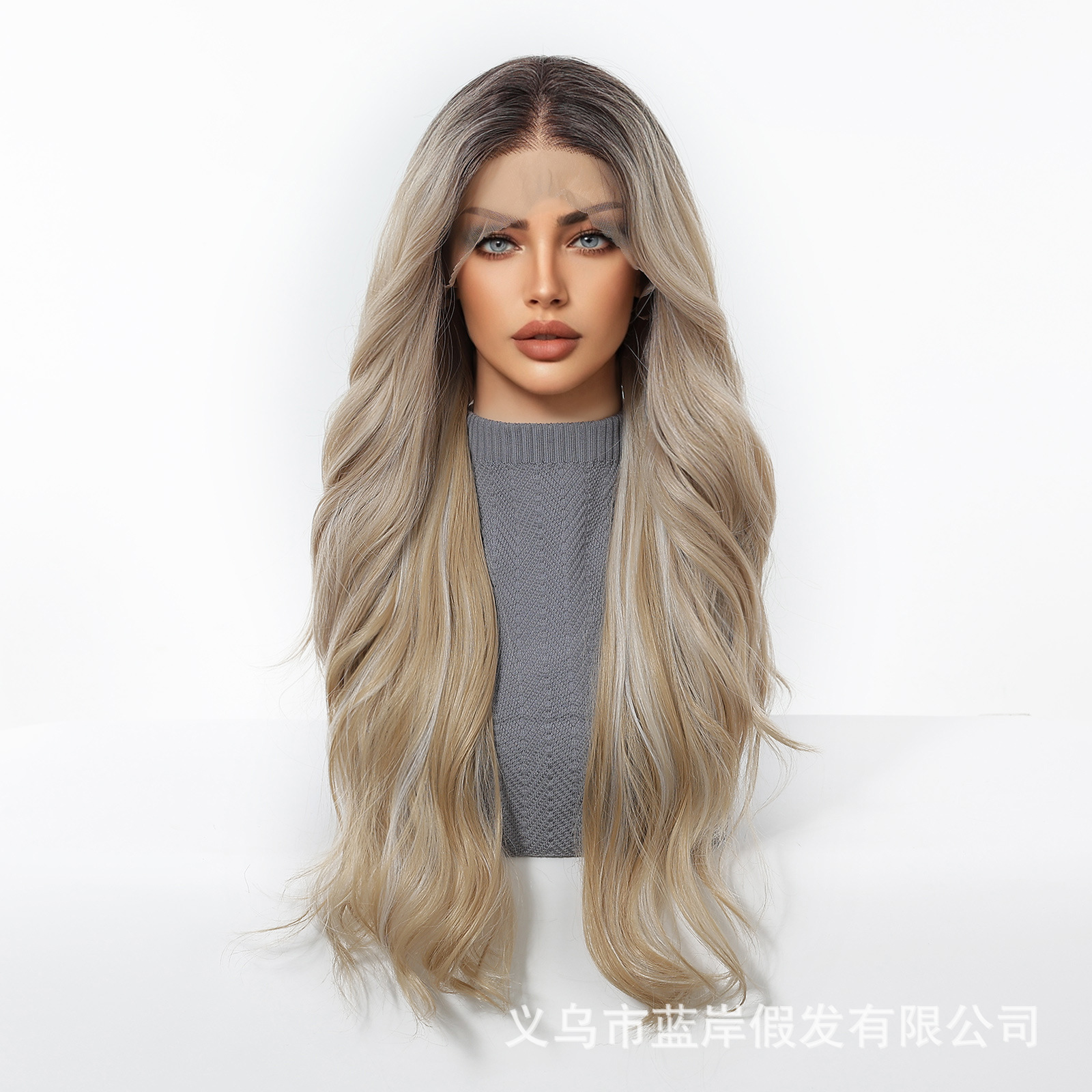 Nuevo estilo estilo europeo y americano gradiente oro 13*6 cabello largo y rizado peluca de encaje de gran área costura de cabello femenino cubierta completa transpirable realista