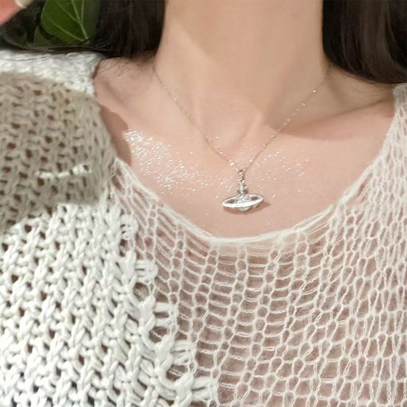 New Hot Sale Saturn Western Dowager with Diamond Necklace Women Light Luxury Niche Design Trendy Fashion Necklace Wholesale