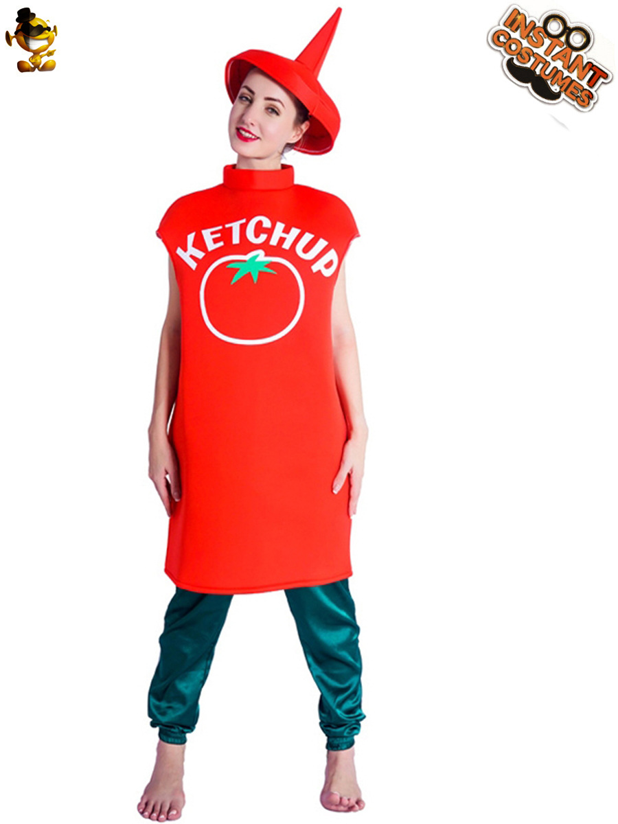 Adultos hombres y mujeres pareja Halloween tomate salsa Cosplay traje etapa traje mascarada parodia