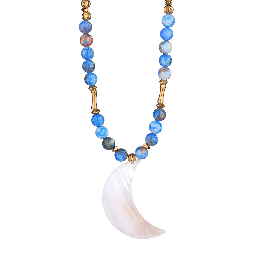 Women's Gender Vacation Classic Style Round Artificial Pearl Titanium Steel Beaded Chain Pendant Necklaces Wholesale