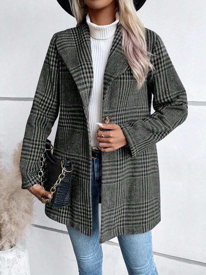Damen Wollmantel Mit Karomuster Und Revers Für Herbst Und Winter_voghion.com