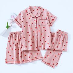 愛の鄒布のパジャマの夏の薄いタイプの半袖の半ズボンの春秋のズボンの家の服の3つのセットは国境を越えてよく売れています。