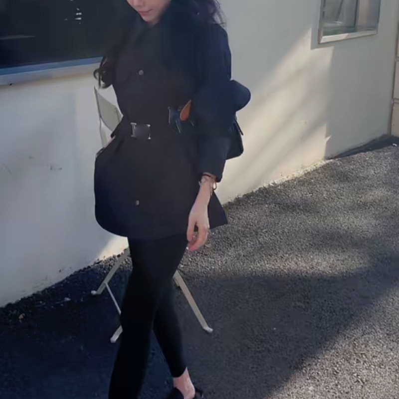 老钱篙质感连帽小马外套女款藏蓝色早秋独特超好看中长款风衣夹克|undefined