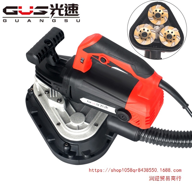 三头无尘打磨机三角地坪研磨机磨边混凝土墙面地面翻新腻子无利啸